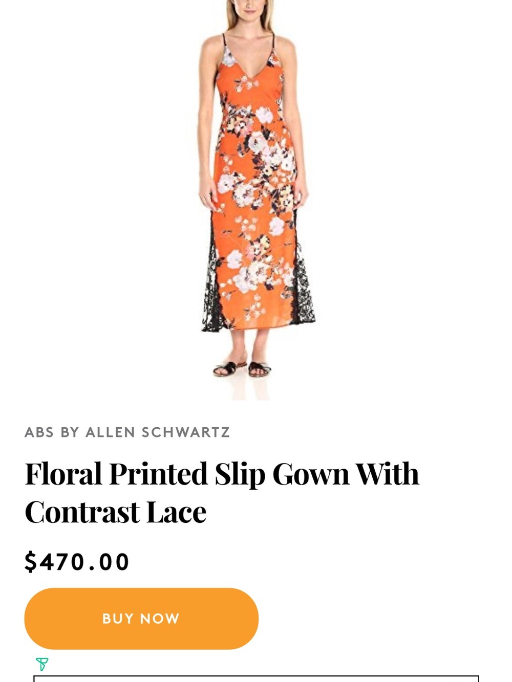 ABS Allen Schwartz Orange Floral Dress with Black Trim